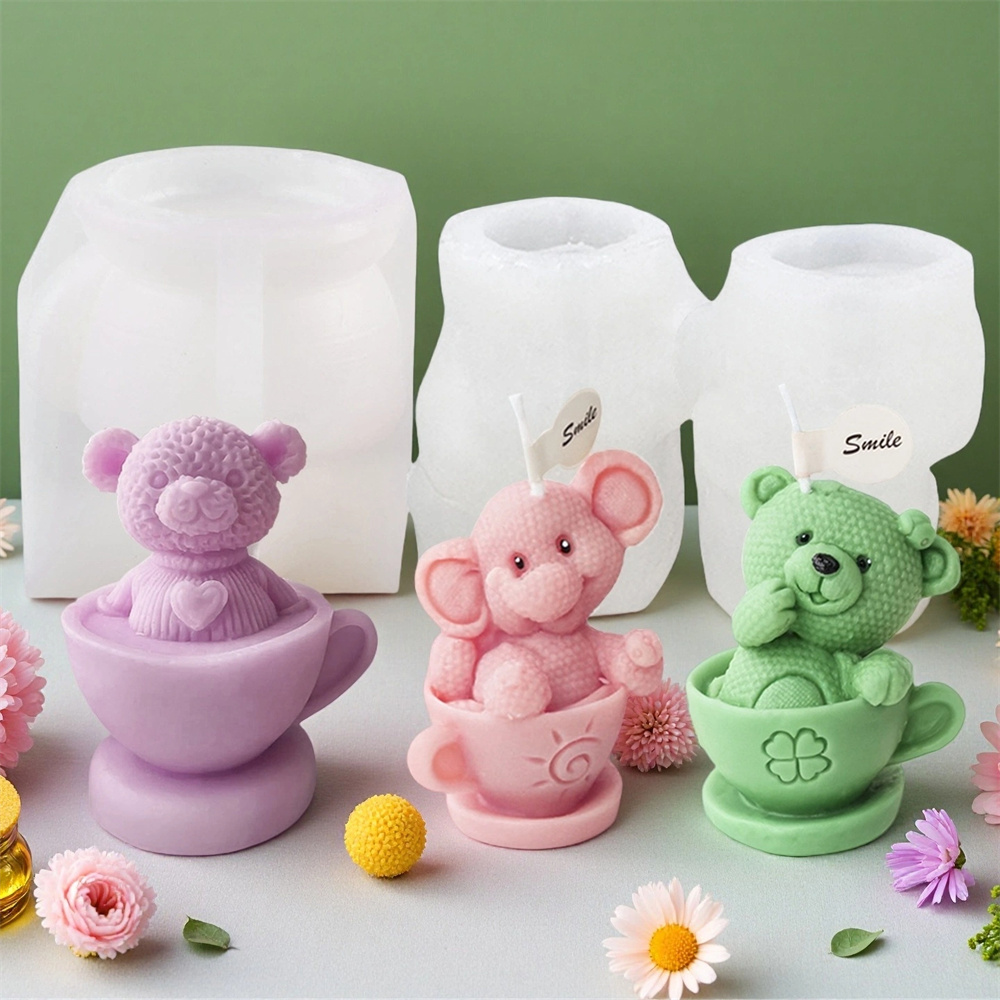 Soap Making Jug - Мишка в чашке, силиконовая форма, мультяшный